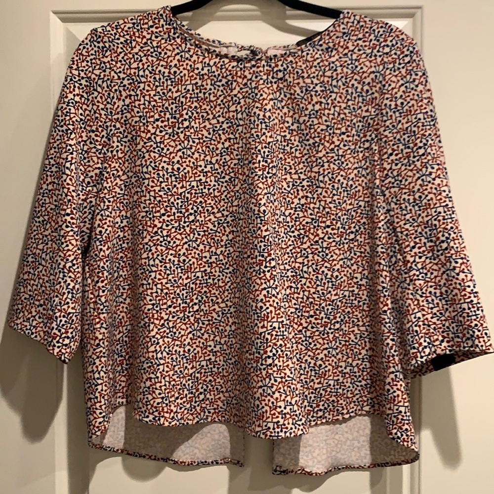 Zara Printed Crop Sleeve Blouse with Tie Back
